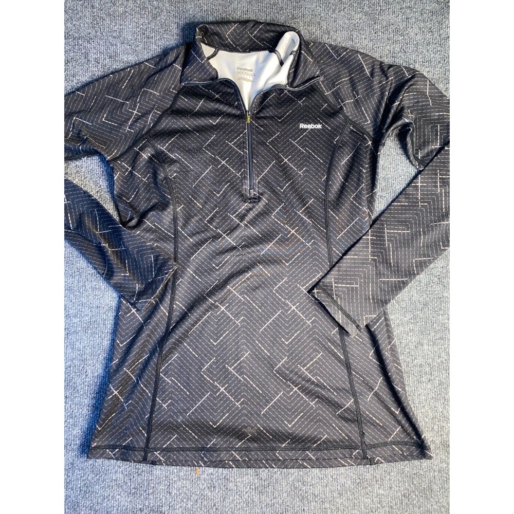 Reebok Activewear Shirt women Large Black Extra Slim Fit Stretch Quarter Zip